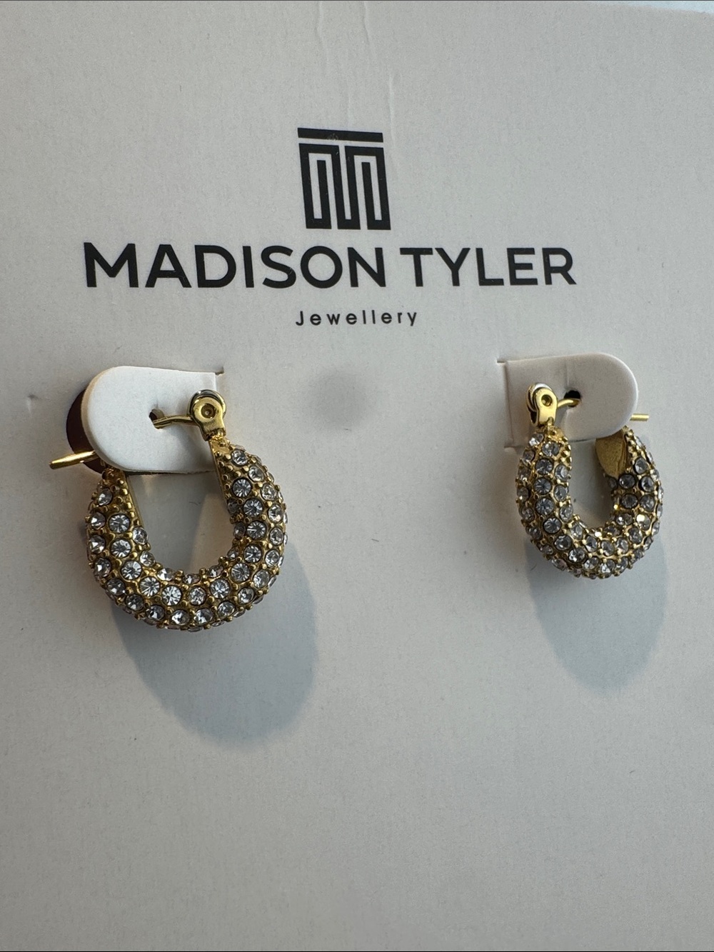 New Madison Gold Tone Crystal Hoop Earrings - Gold
